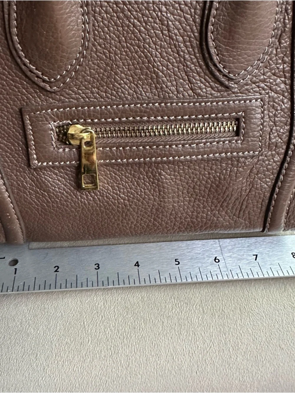 Genuine Leather Mini Satchel Taupe Brown | Crossbody Top Handle | Structured Bag - Picture 10 of 16